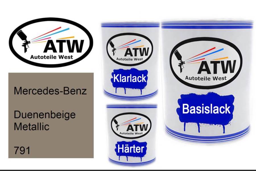 Mercedes-Benz, Duenenbeige Metallic, 791: 1L Lackdose + 1L Klarlack + 500ml Härter - Set, von ATW Autoteile West.